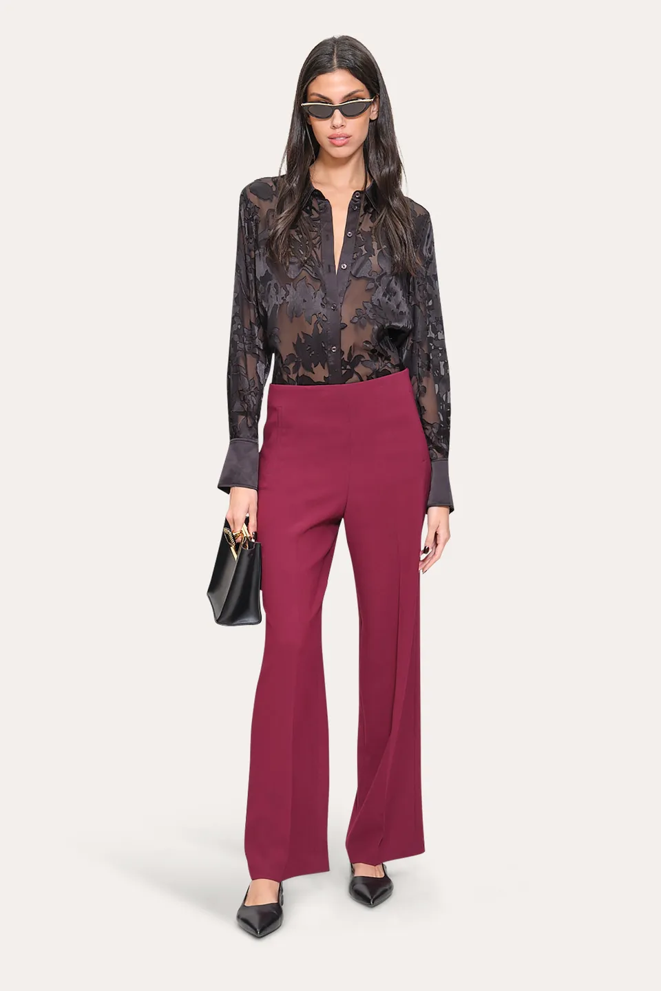 Elie Tahari Crepe Wide Pant spodnie szerokie Mulberry