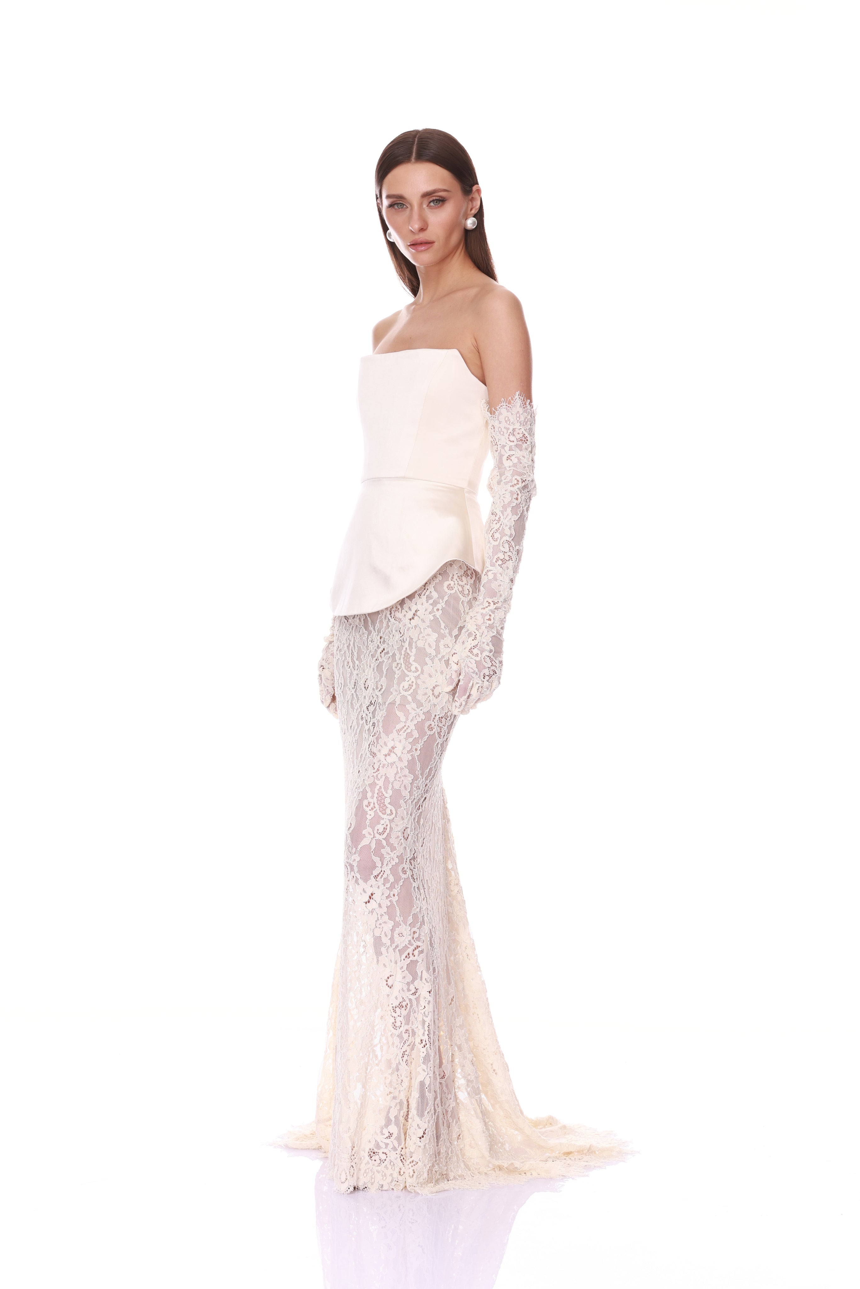 Bronx and Banco Strapless Satin Lace komplet maxi biały
