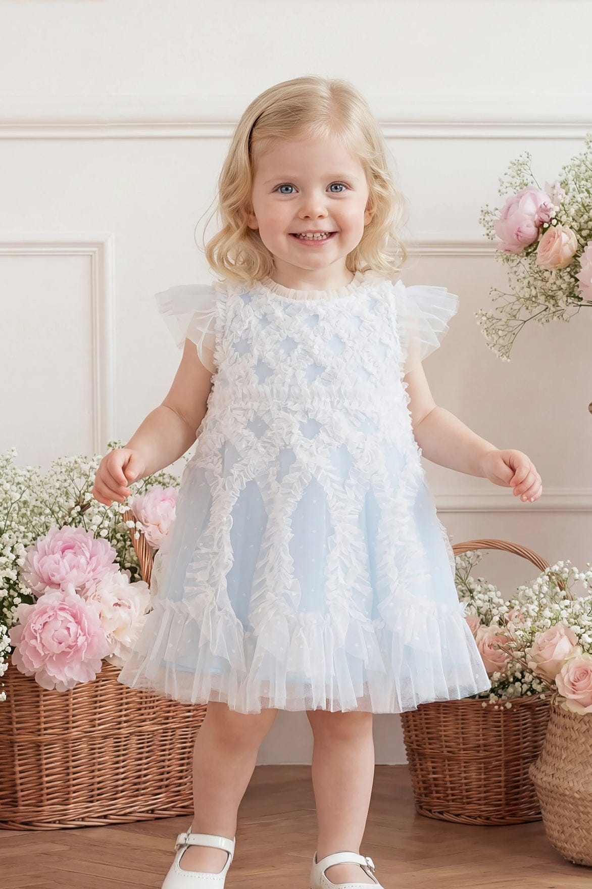 Needle & Thread Rosella Baby Dress sukienka Blue 3-6M