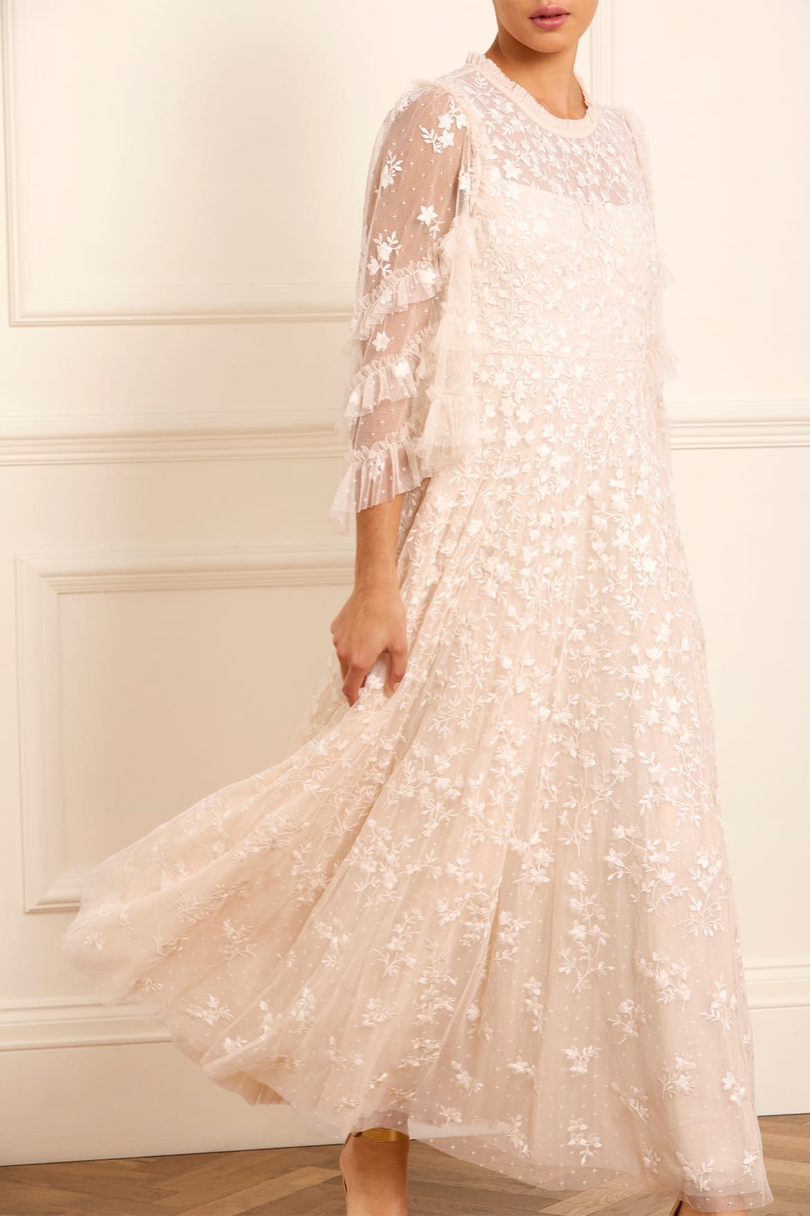 Needle & Thread Everett Bloom Ankle Gown sukienka kremowa