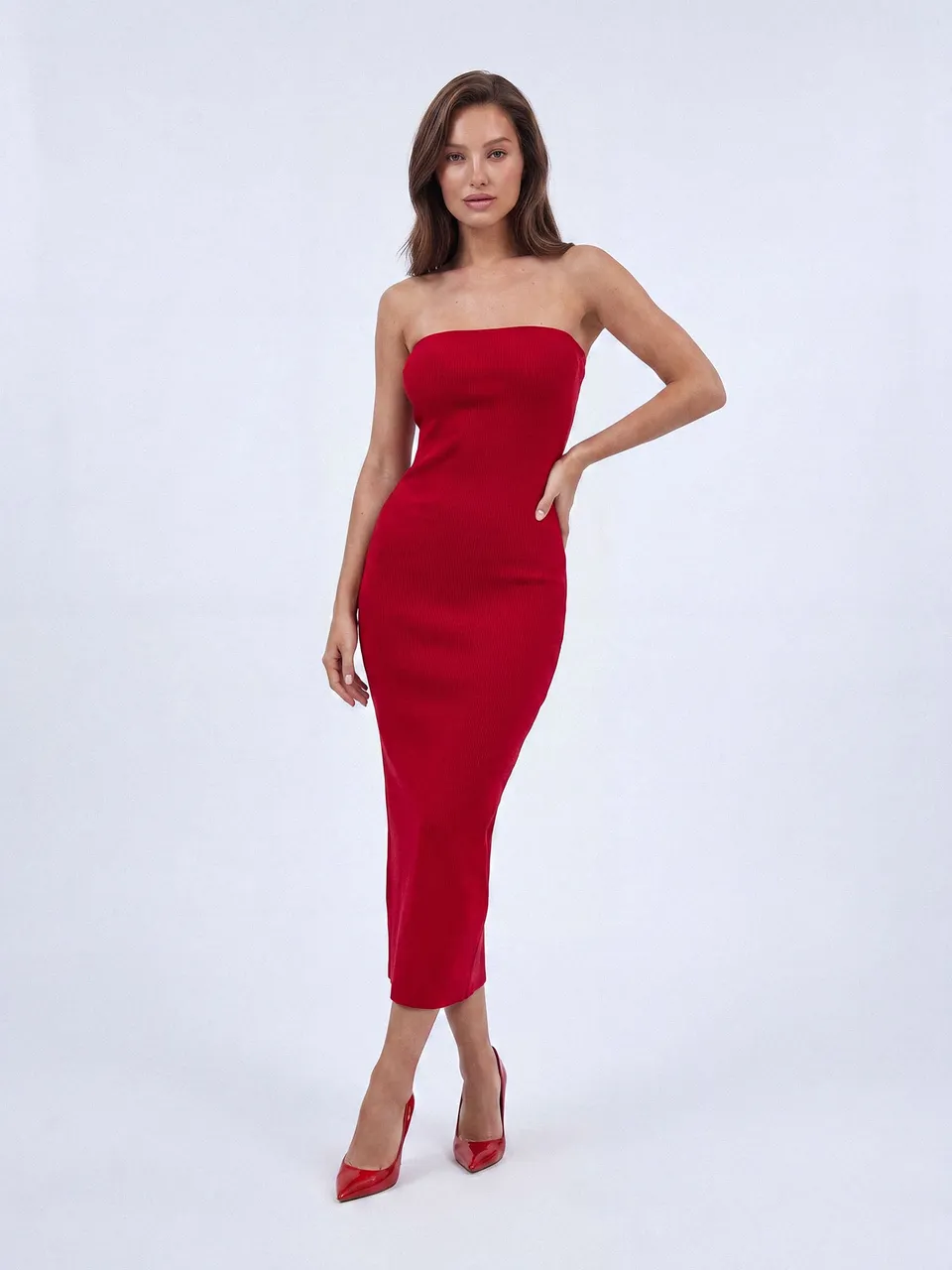 Nudyess Melrose sukienka midi tuba czerwona