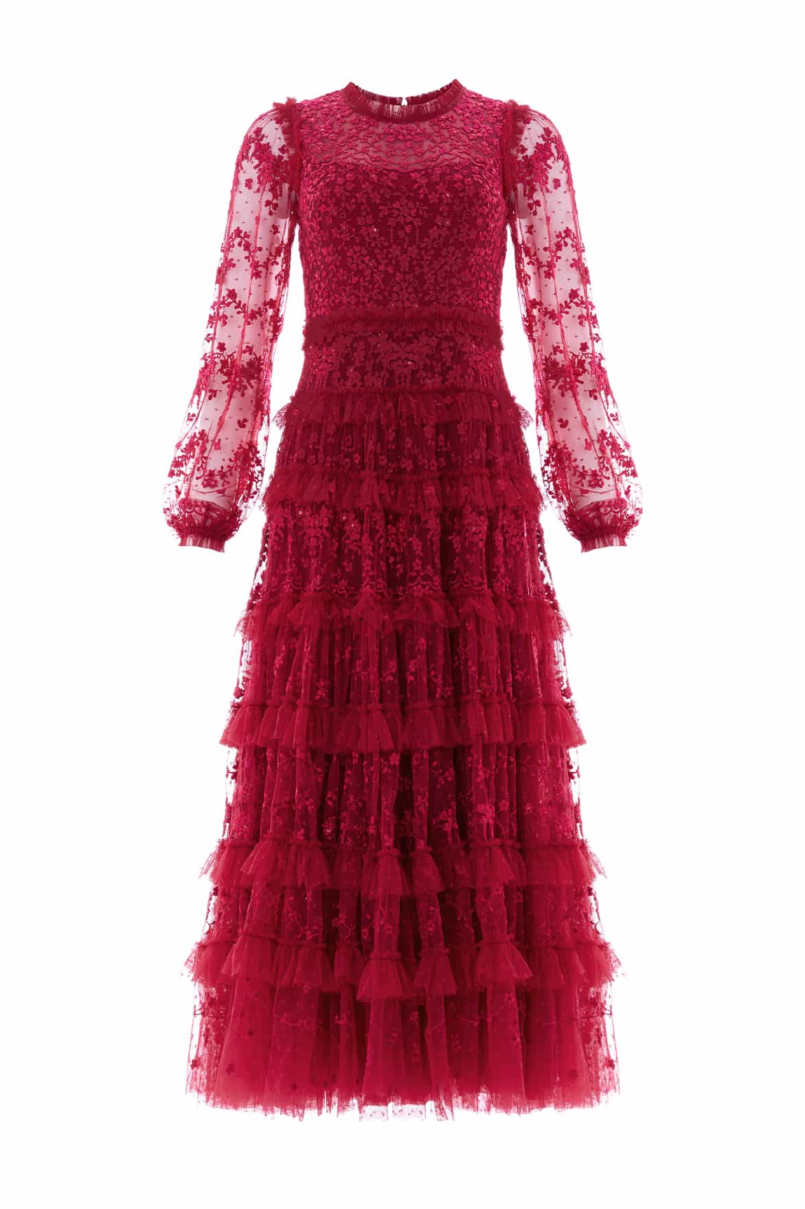 Needle & Thread Blossom Lace Ankle Gown sukienka czerwona koronkowa