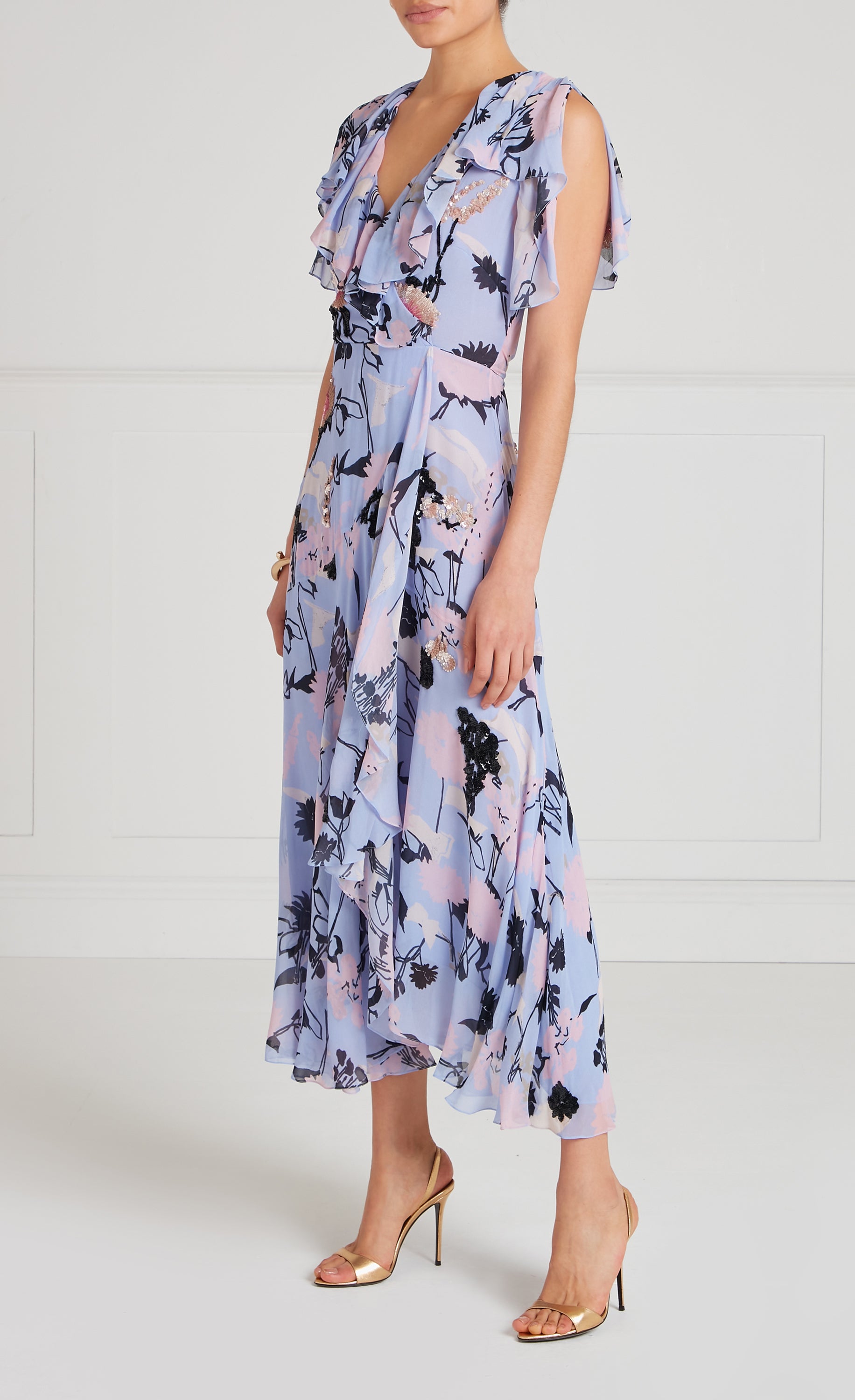 Temperley London Maisie Wrap Dress sukienka lawendowa cekinowa