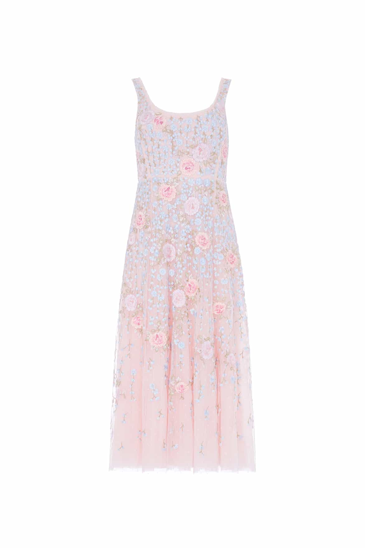 Needle & Thread Cressida Scoop Neck Ballerina sukienka różowa haftowana