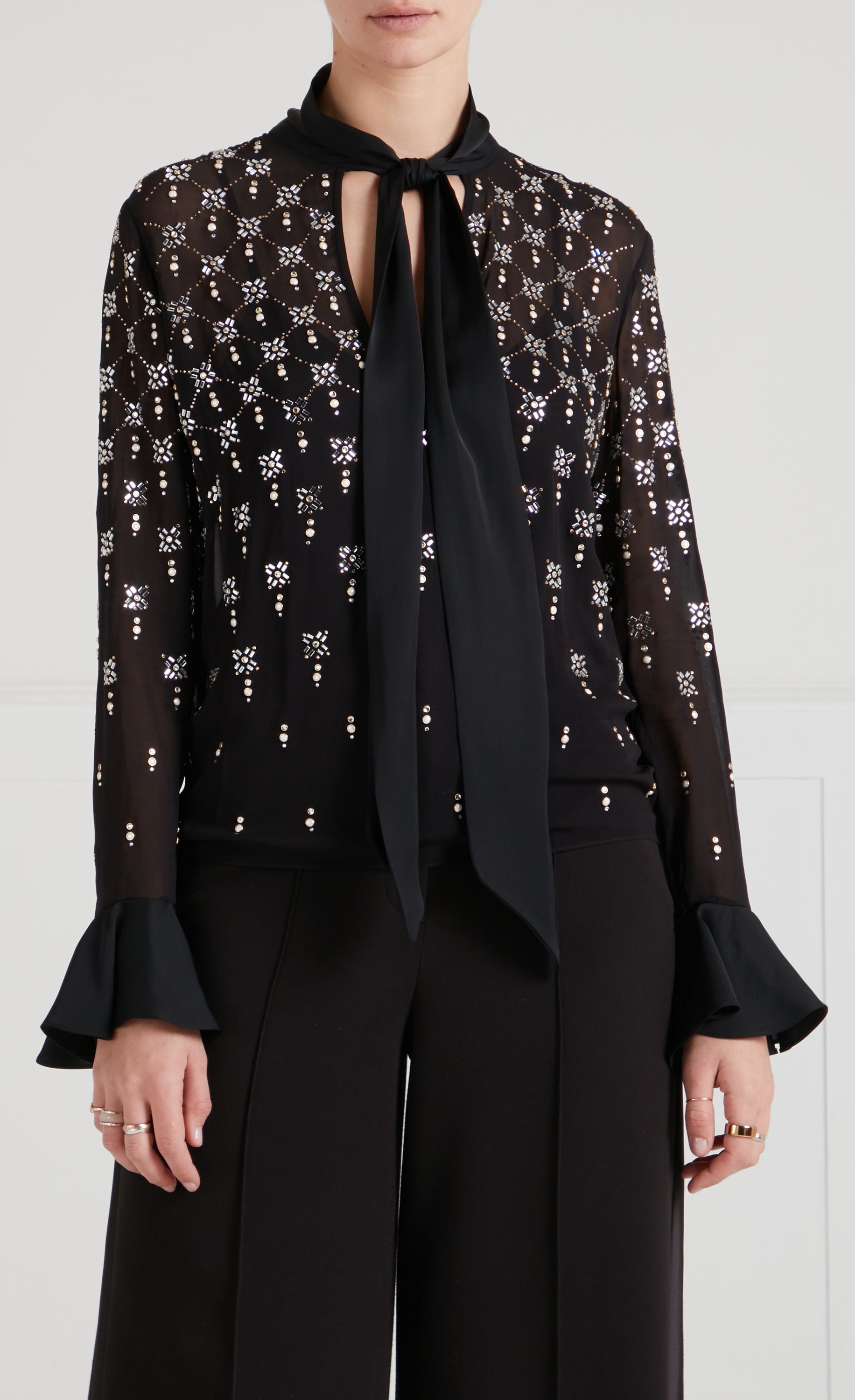 Temperley London Gallantry Blouse bluzka czarna z perełkami
