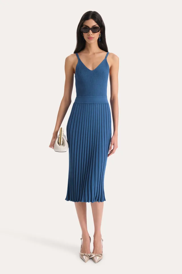 Elie Tahari E55XT605 sukienka dzianinowa niebieska XS-XL