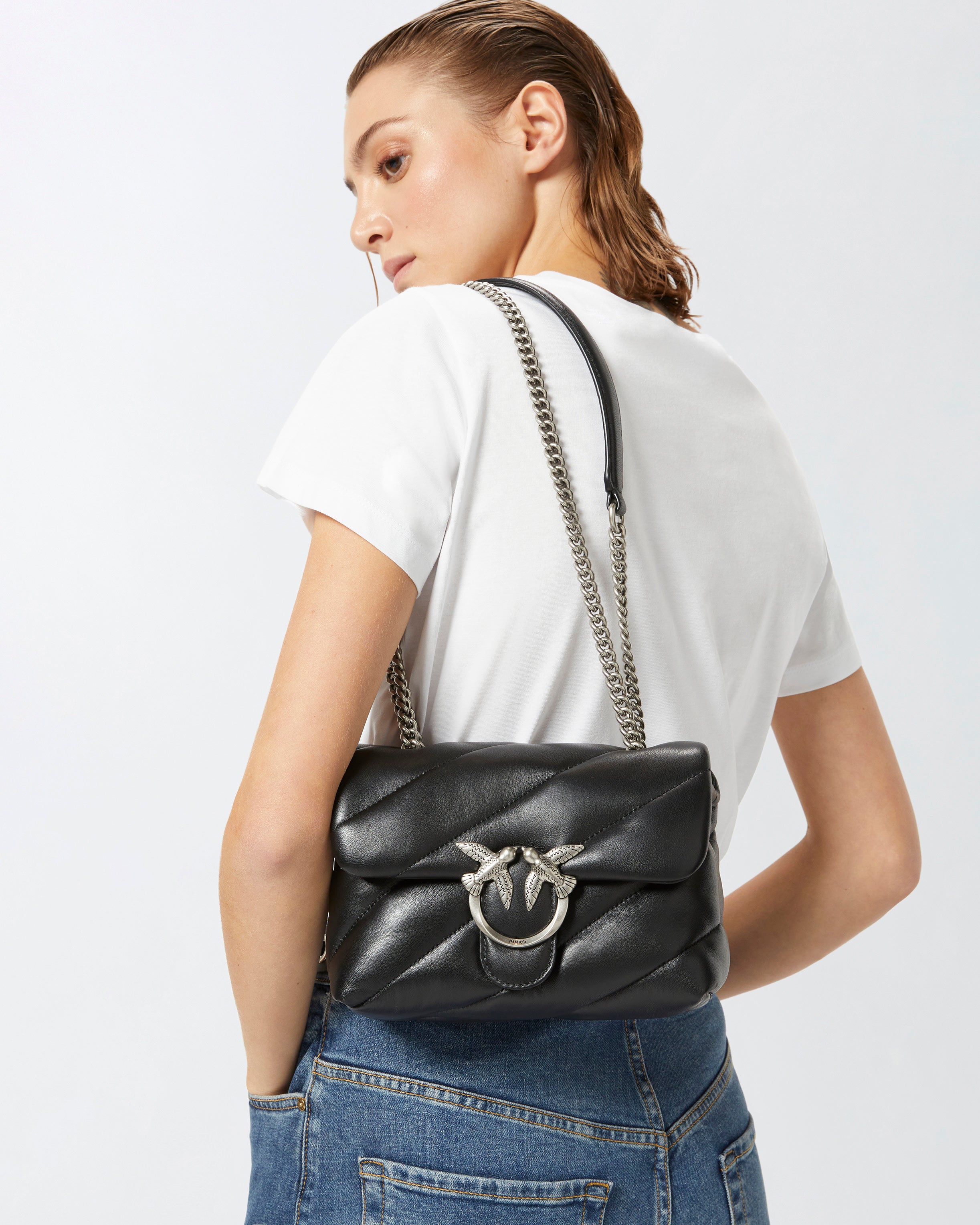 Pinko Mini Love Bag Puff torebka czarna nappa
