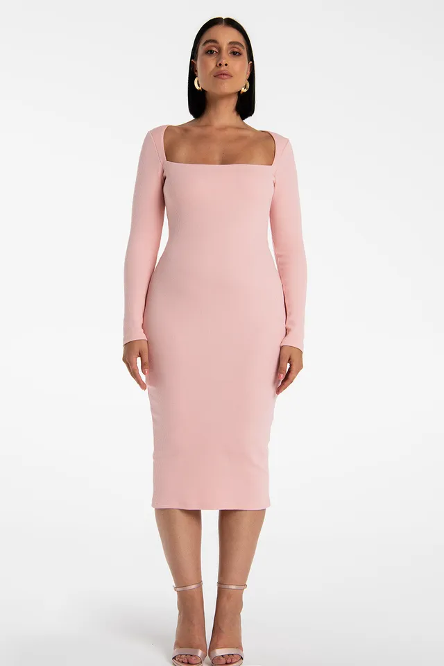 Nudyess Marsili sukienka midi Pink kwadratowy dekolt