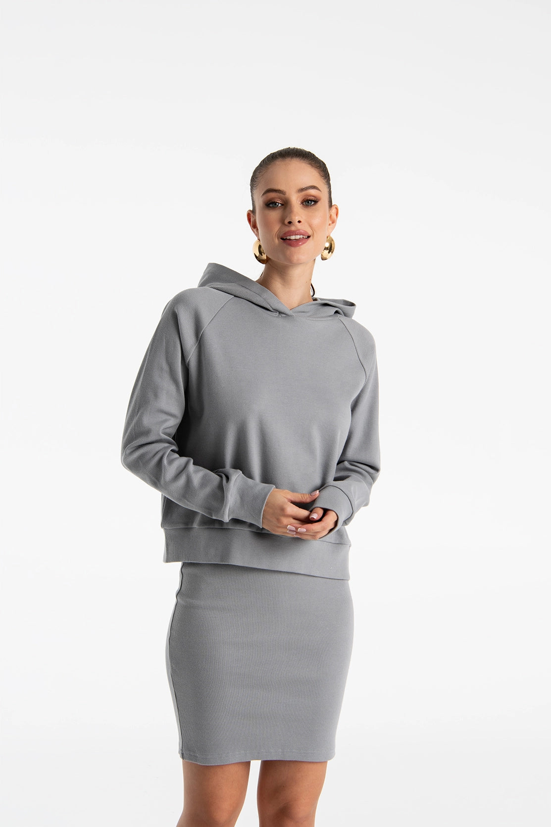 Nudyess Brooklyn Hoodie bluza z kapturem Gray luźna