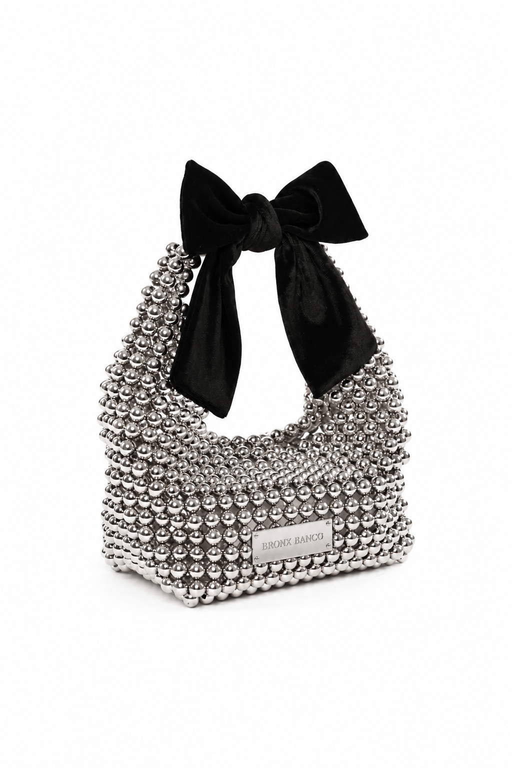 Bronx and Banco Metal Chain Mini Bag torebka srebrna z kokardą