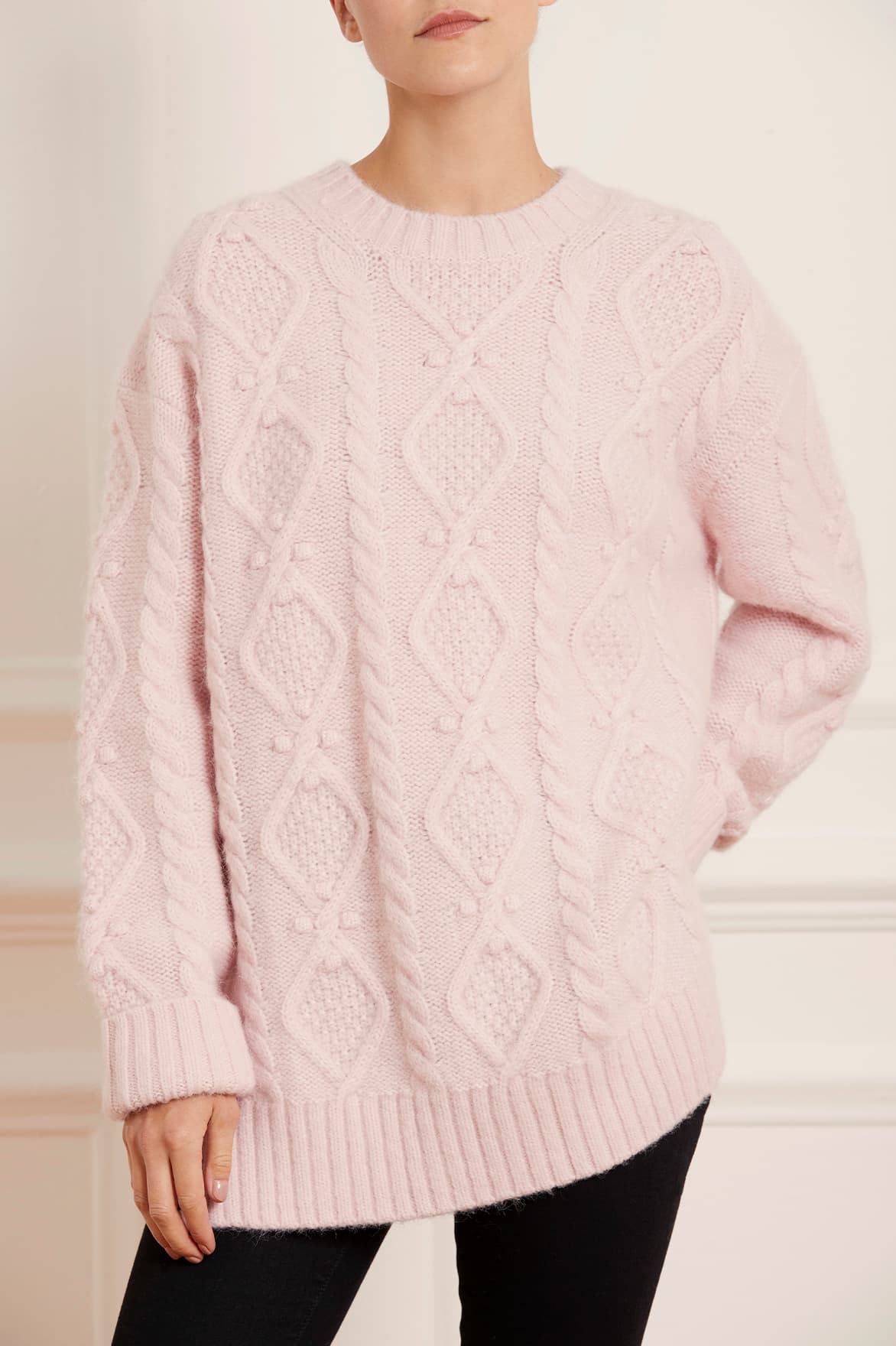 Needle & Thread Sylvie Cable sweter różowy długi
