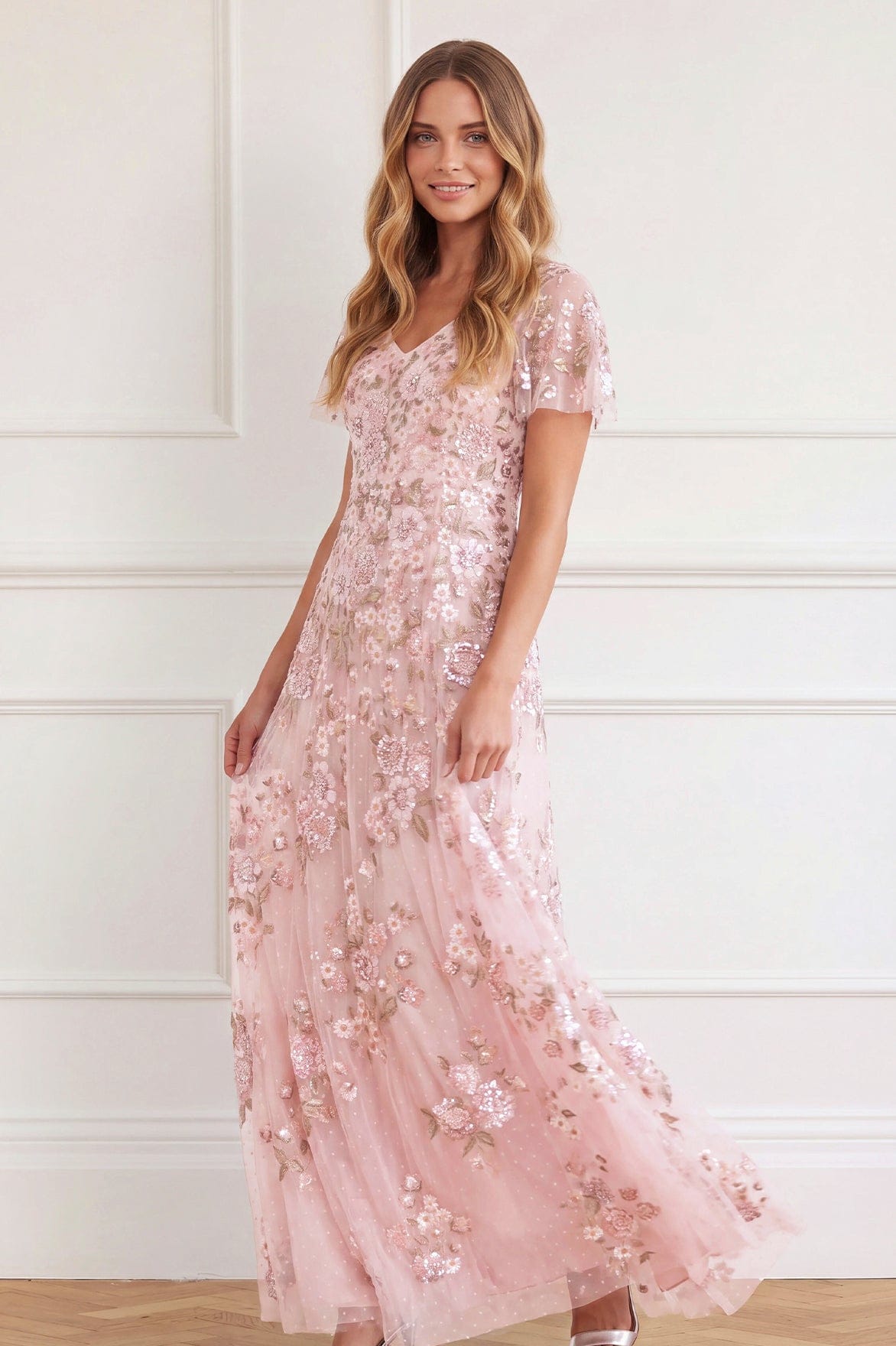Needle & Thread Royal Garden suknia różowa maxi