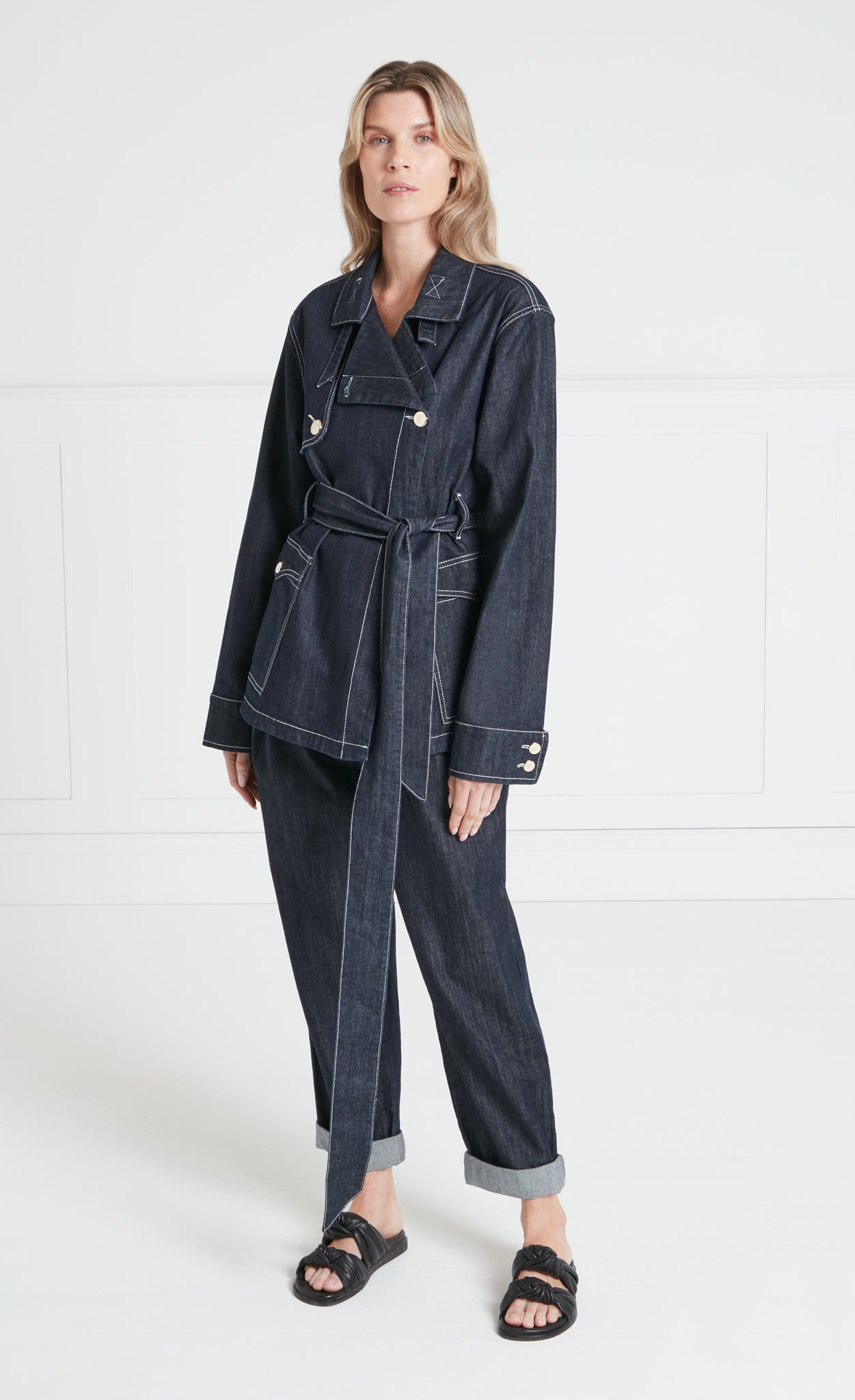 Temperley London Maye kurtka jeansowa Blue z paskiem