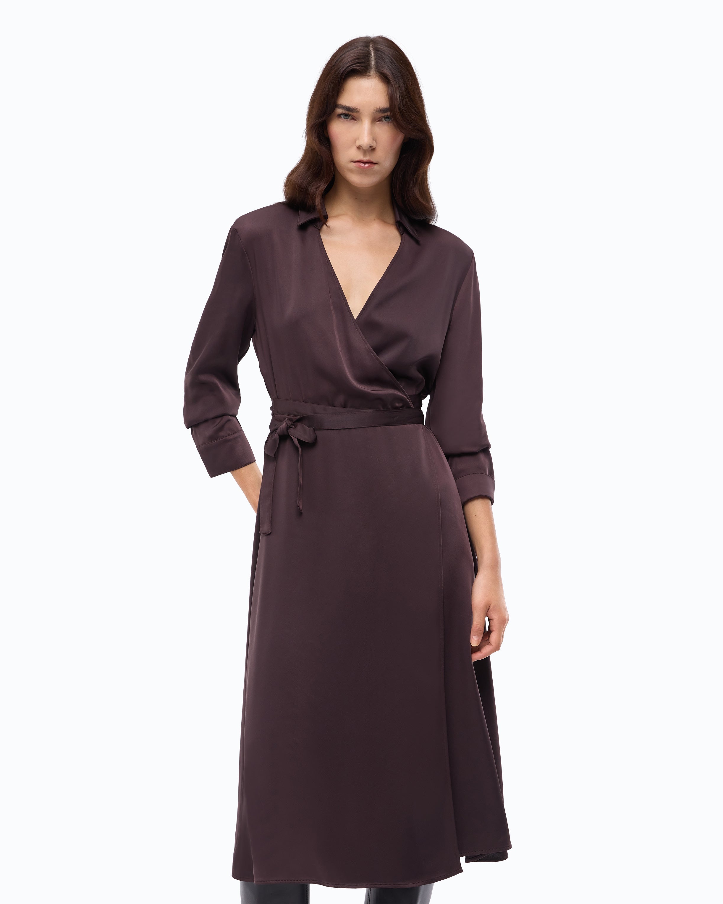 Pinko Ankur Dress sukienka midi brązowa kopertowa