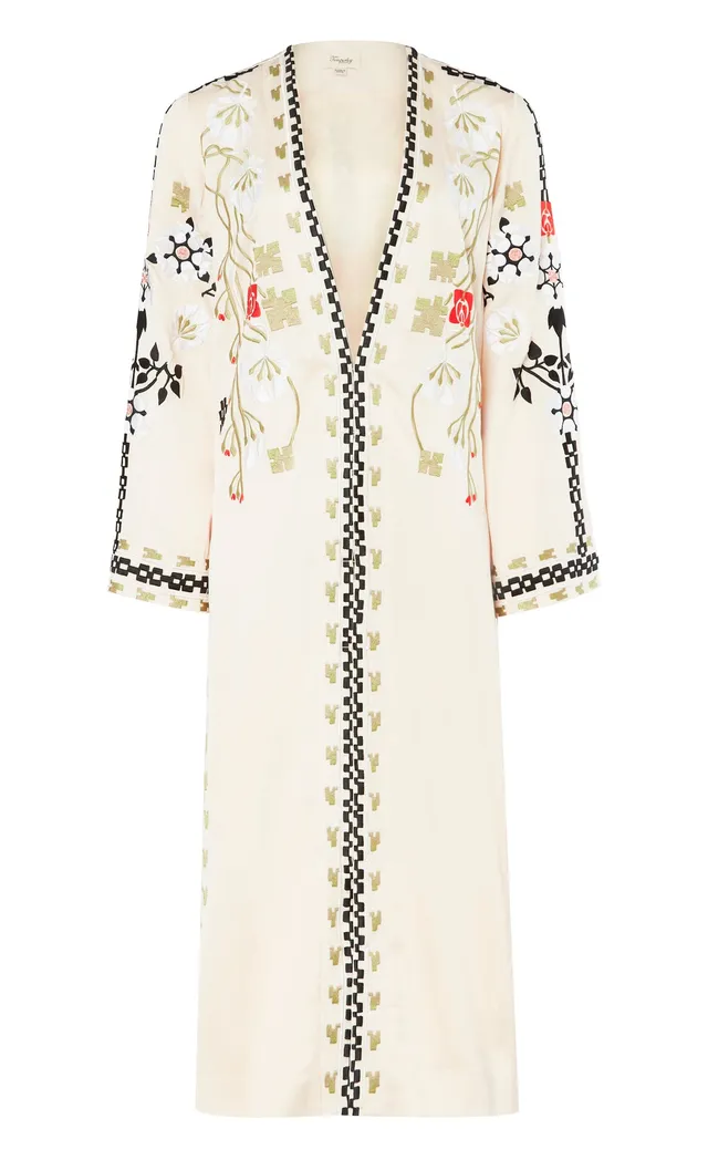 Temperley London Casa płaszcz piaskowy haftowany kimono