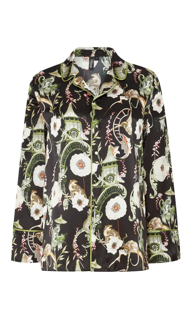 Temperley London Aphrodite góra piżamy czarna jedwab