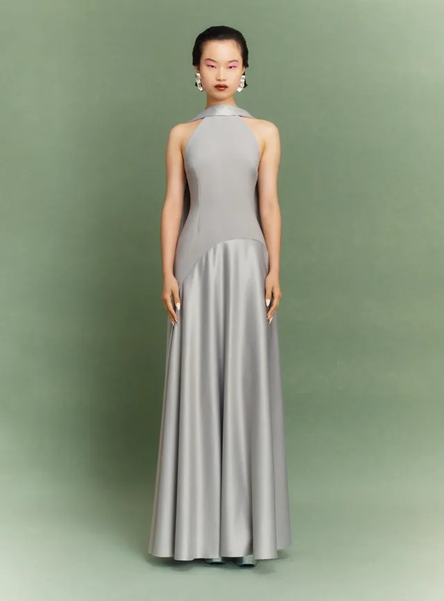 Solace London Cece sukienka wieczorowa maxi pewter halter