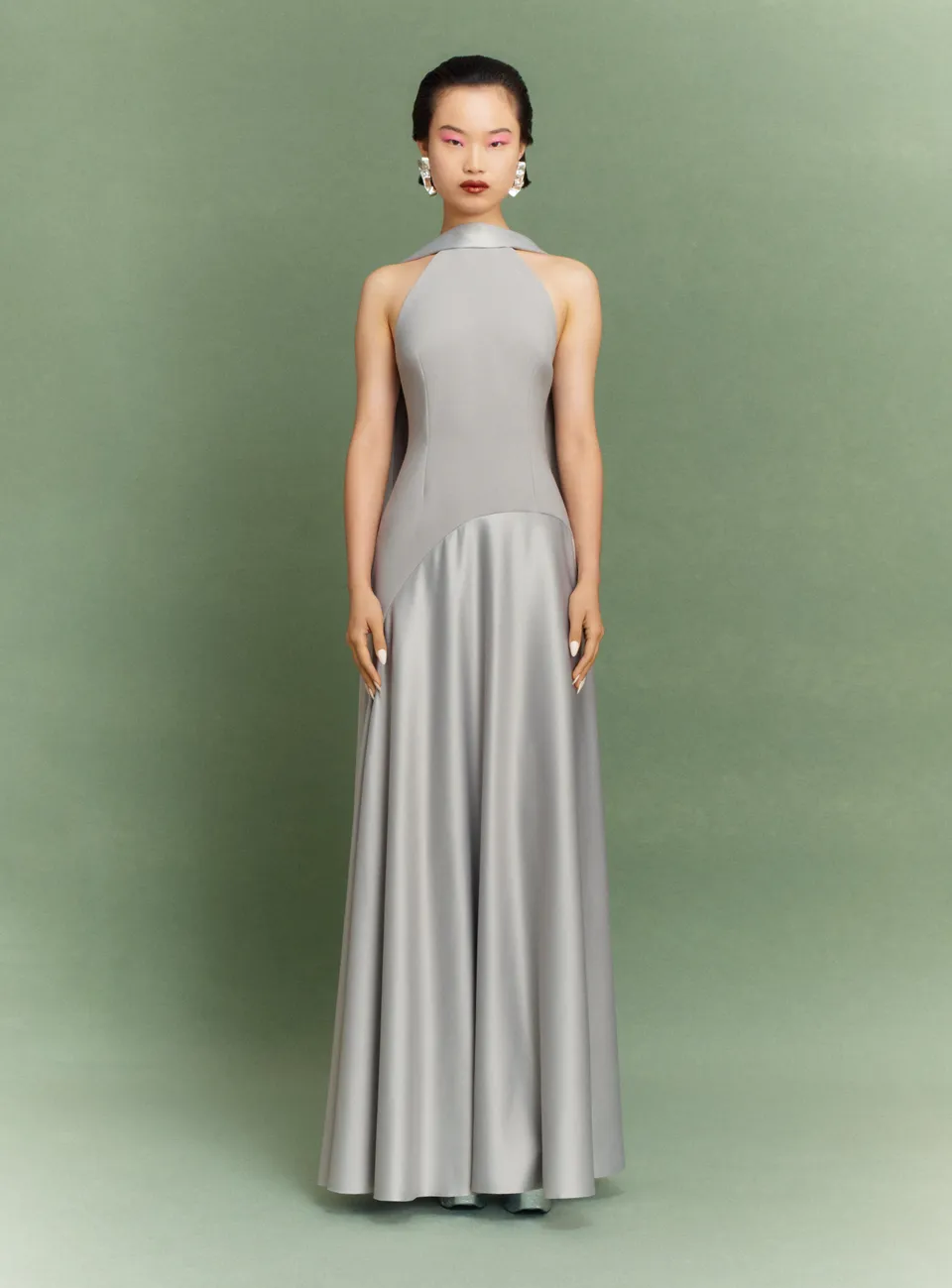 Solace London Cece sukienka wieczorowa maxi pewter halter