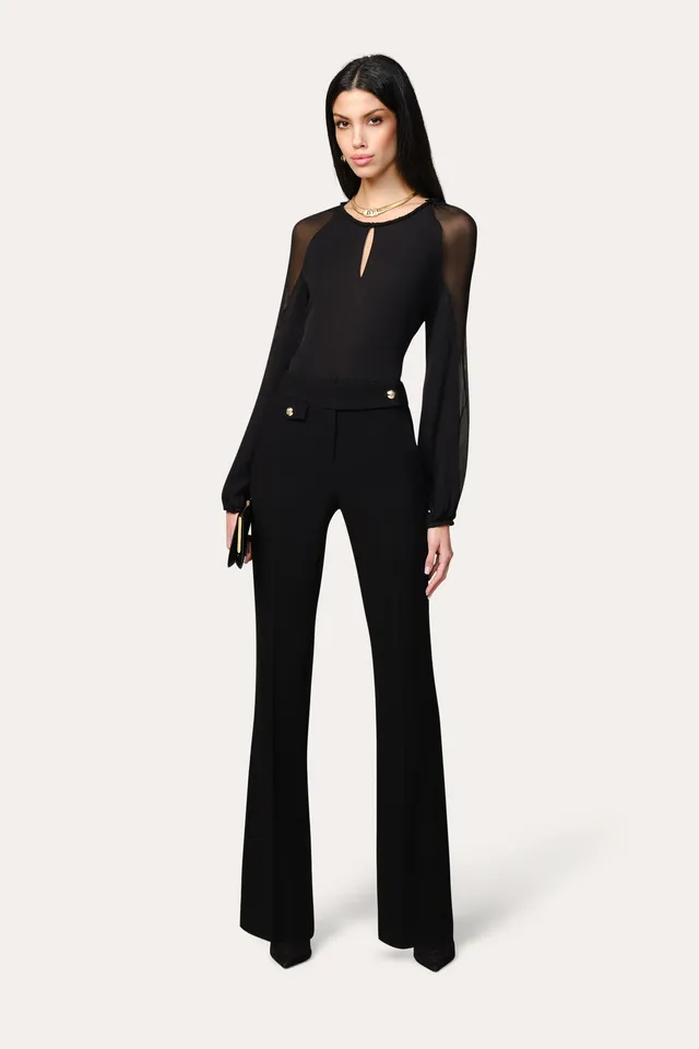 Elie Tahari Silk Chiffon bluzka Black jedwabna