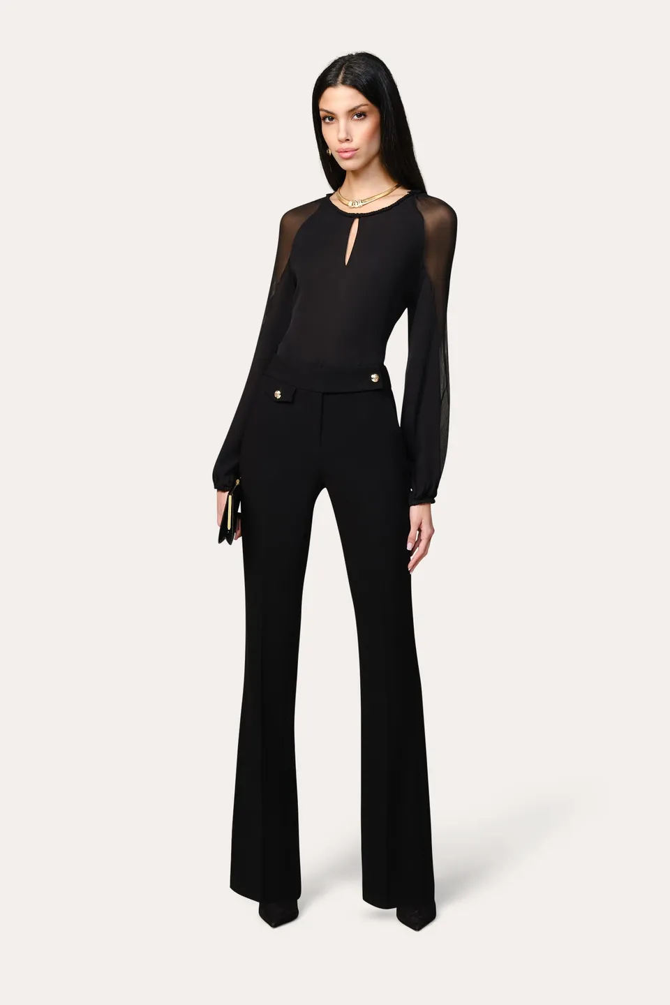 Elie Tahari Silk Chiffon bluzka Black jedwabna