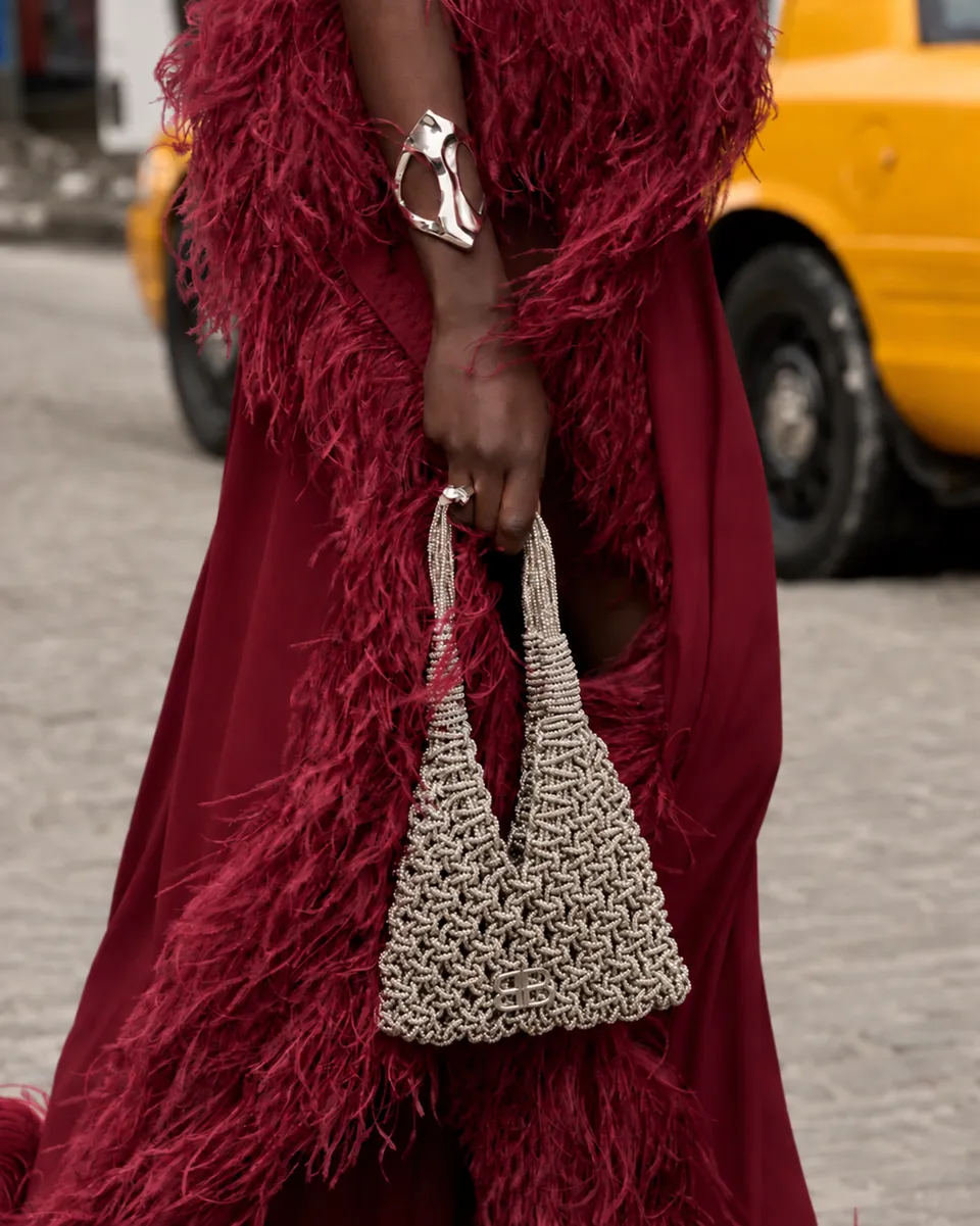 Bronx and Banco Knit Metallic torebka hobo srebrna