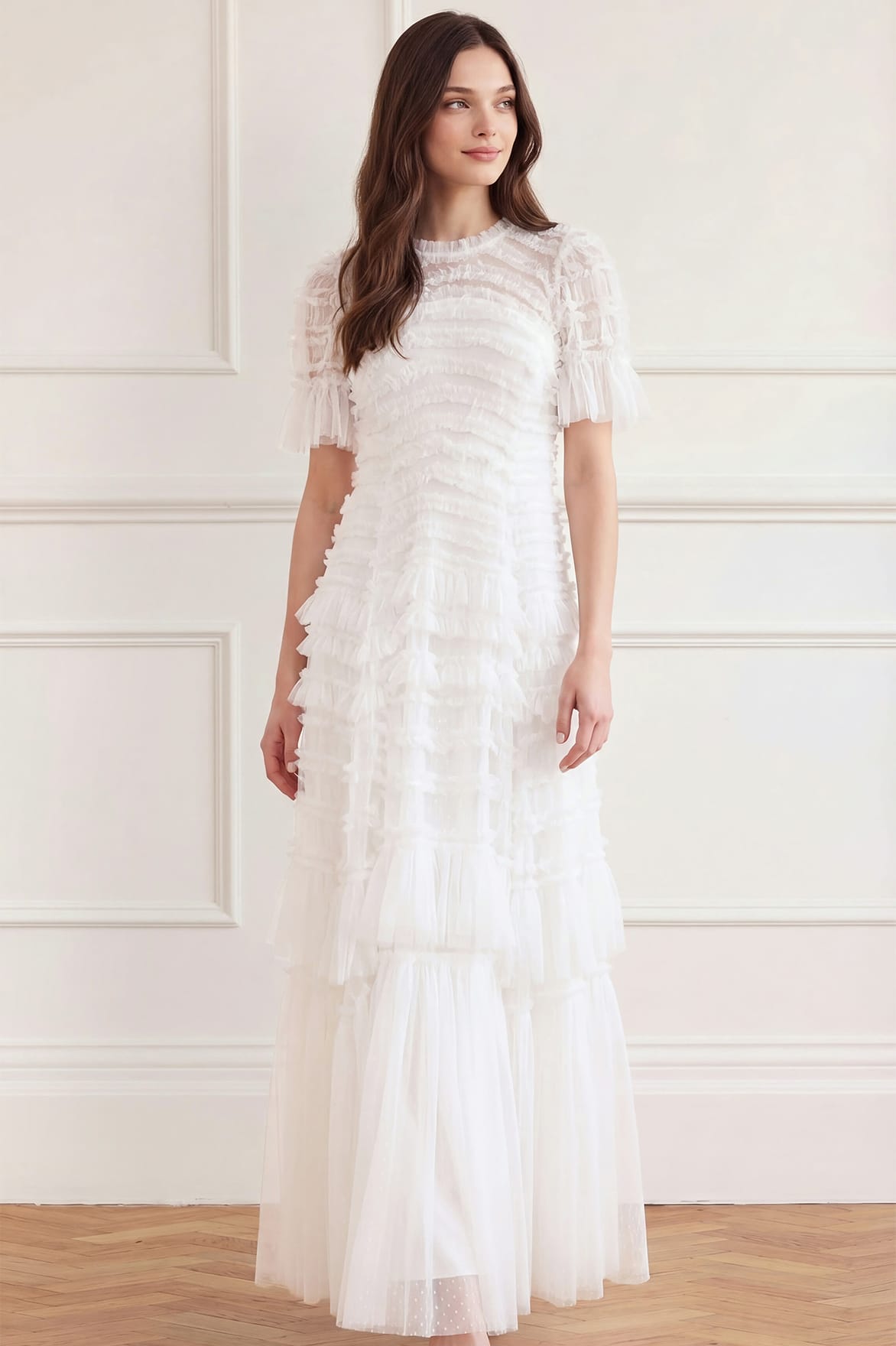 Needle & Thread Valentine Ruffle Gown sukienka biała maxi