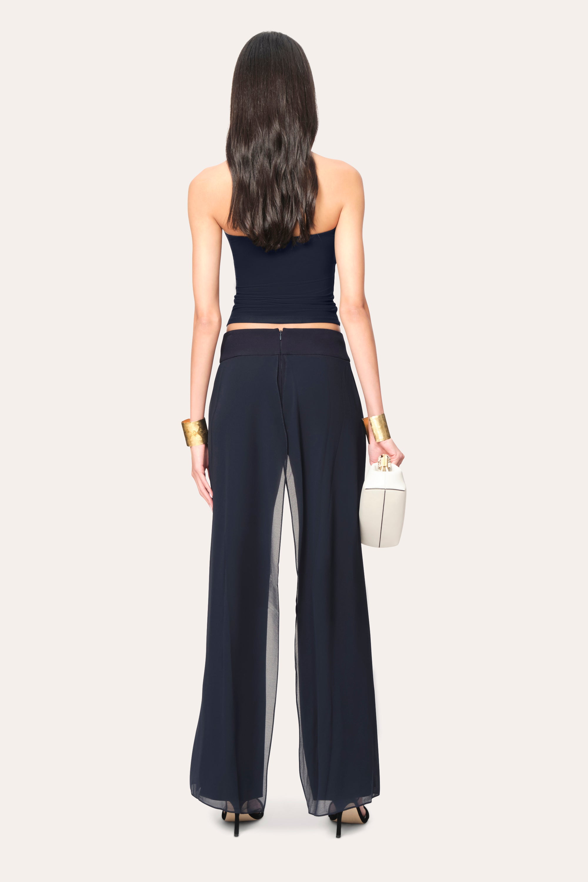 Elie Tahari Chiffon Panel spodnie Stargazer szerokie
