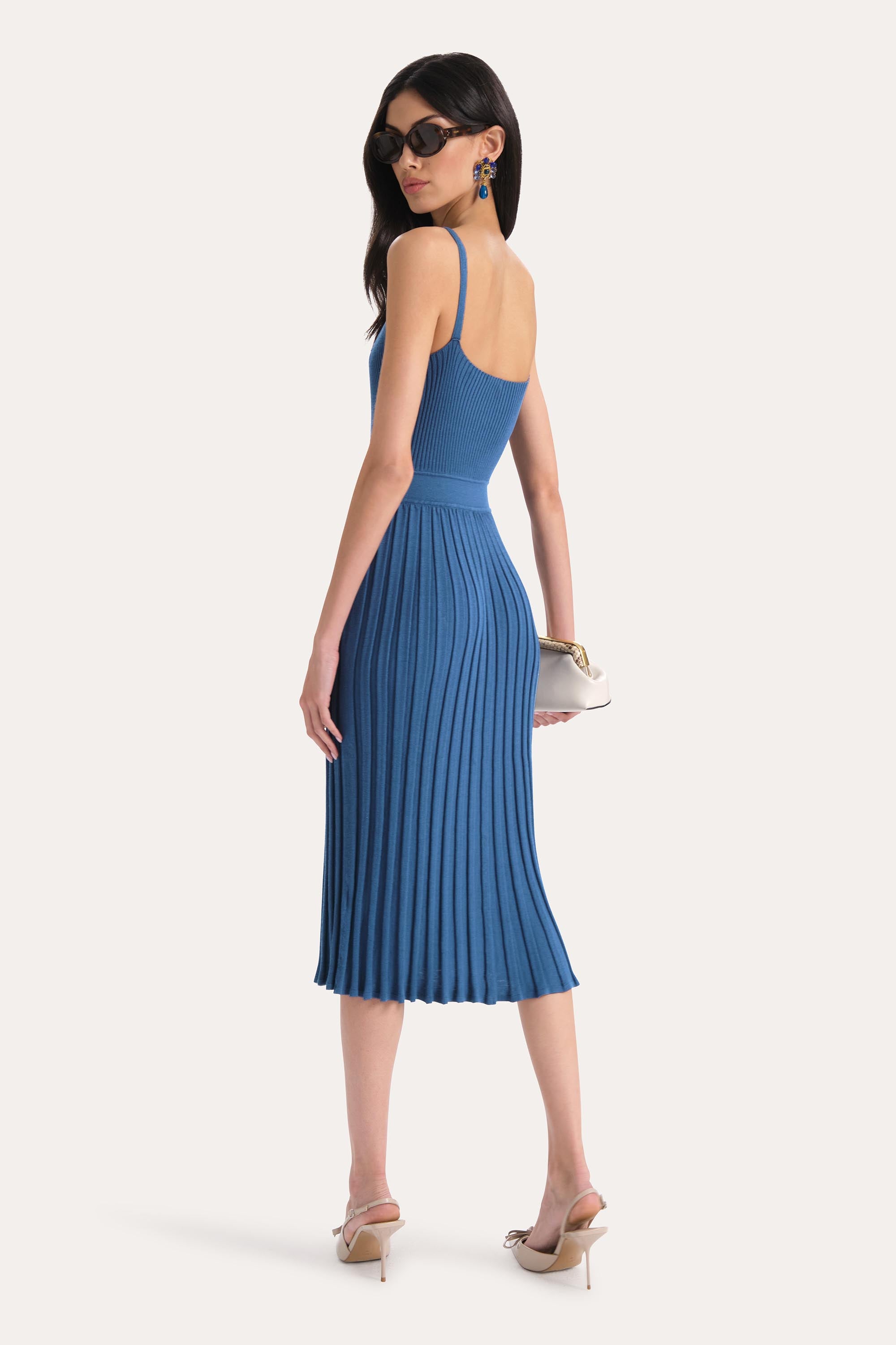 Elie Tahari E55XT605 sukienka dzianinowa niebieska XS-XL