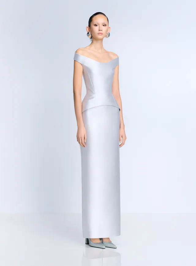 Solace London The Pieta sukienka wieczorowa srebrna maxi