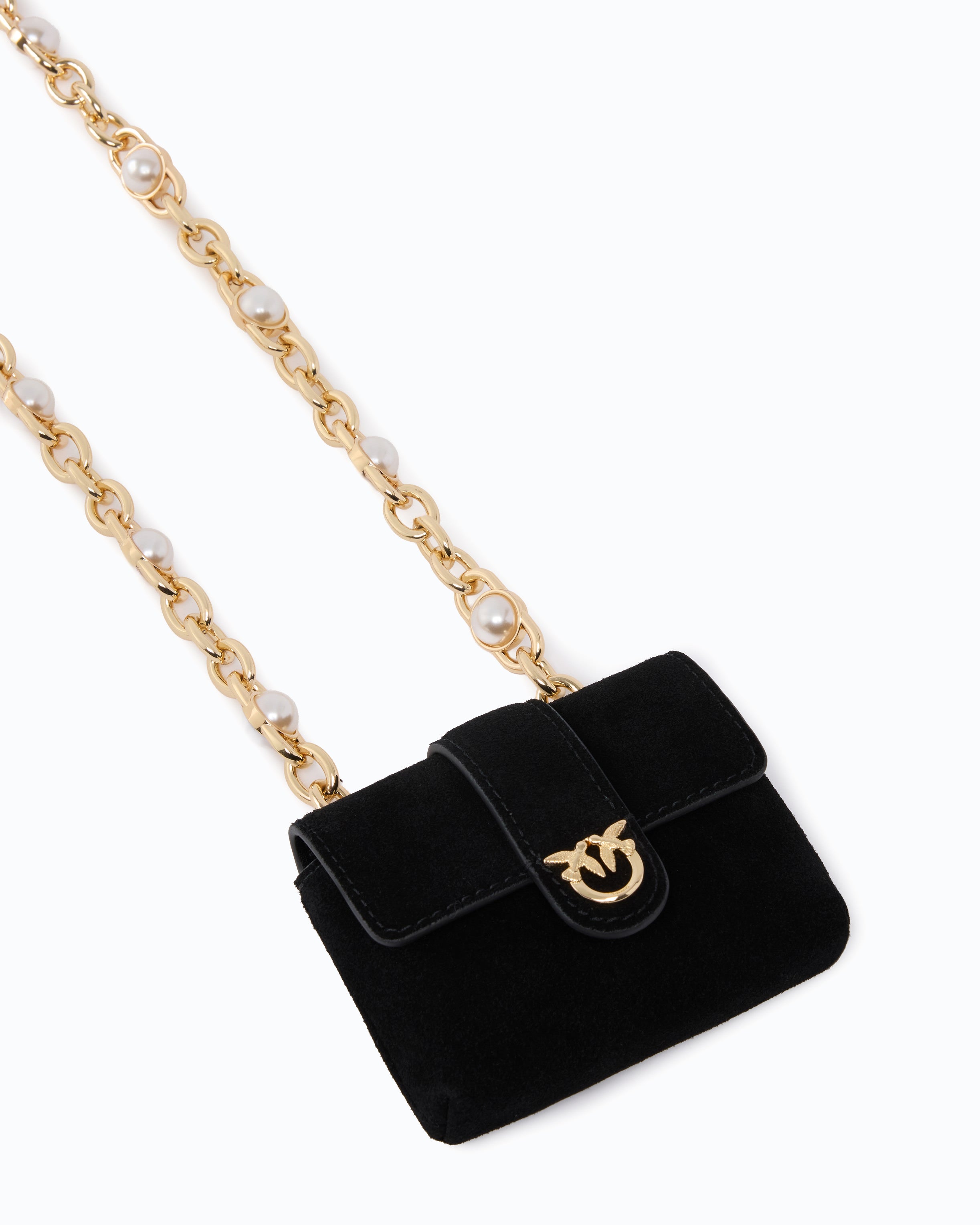 Pinko Pocket Necklace etui na karty czarne zamszowe