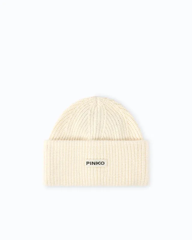 Pinko Bosnia Beanie czapka biała kaszmirowa