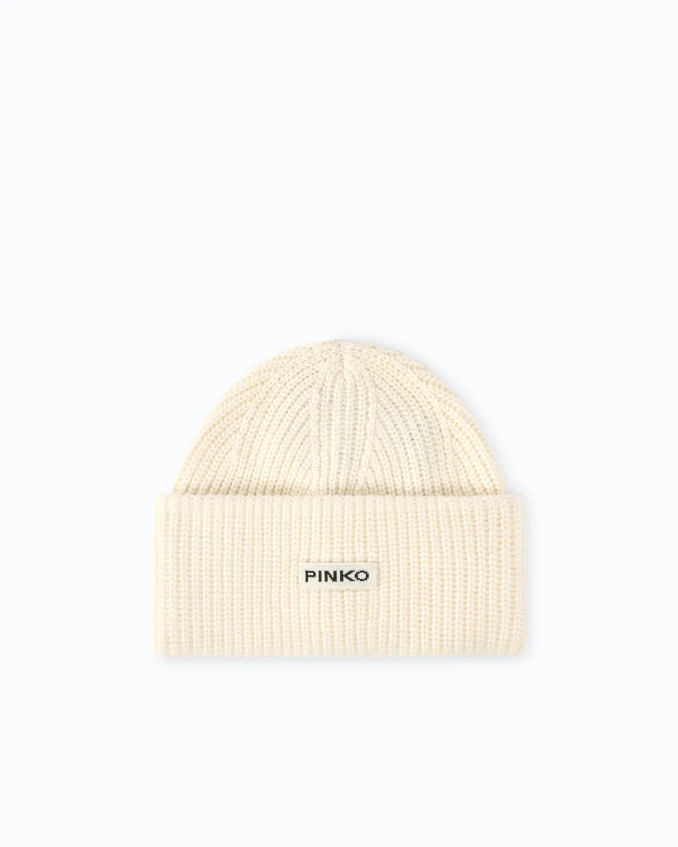 Pinko Bosnia Beanie czapka biała kaszmirowa