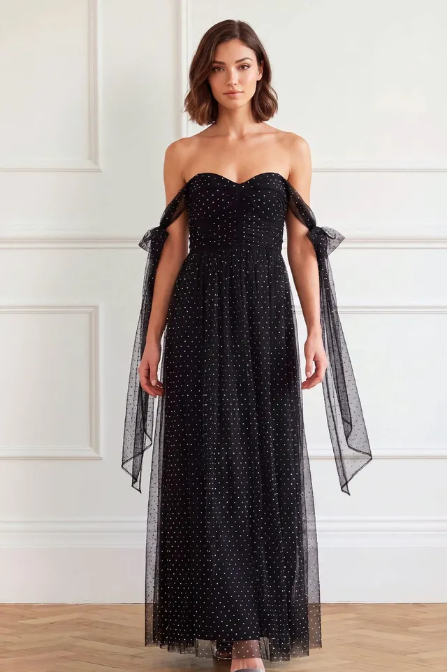 Needle & Thread Amaya Shimmer Gown sukienka czarna z kryształami