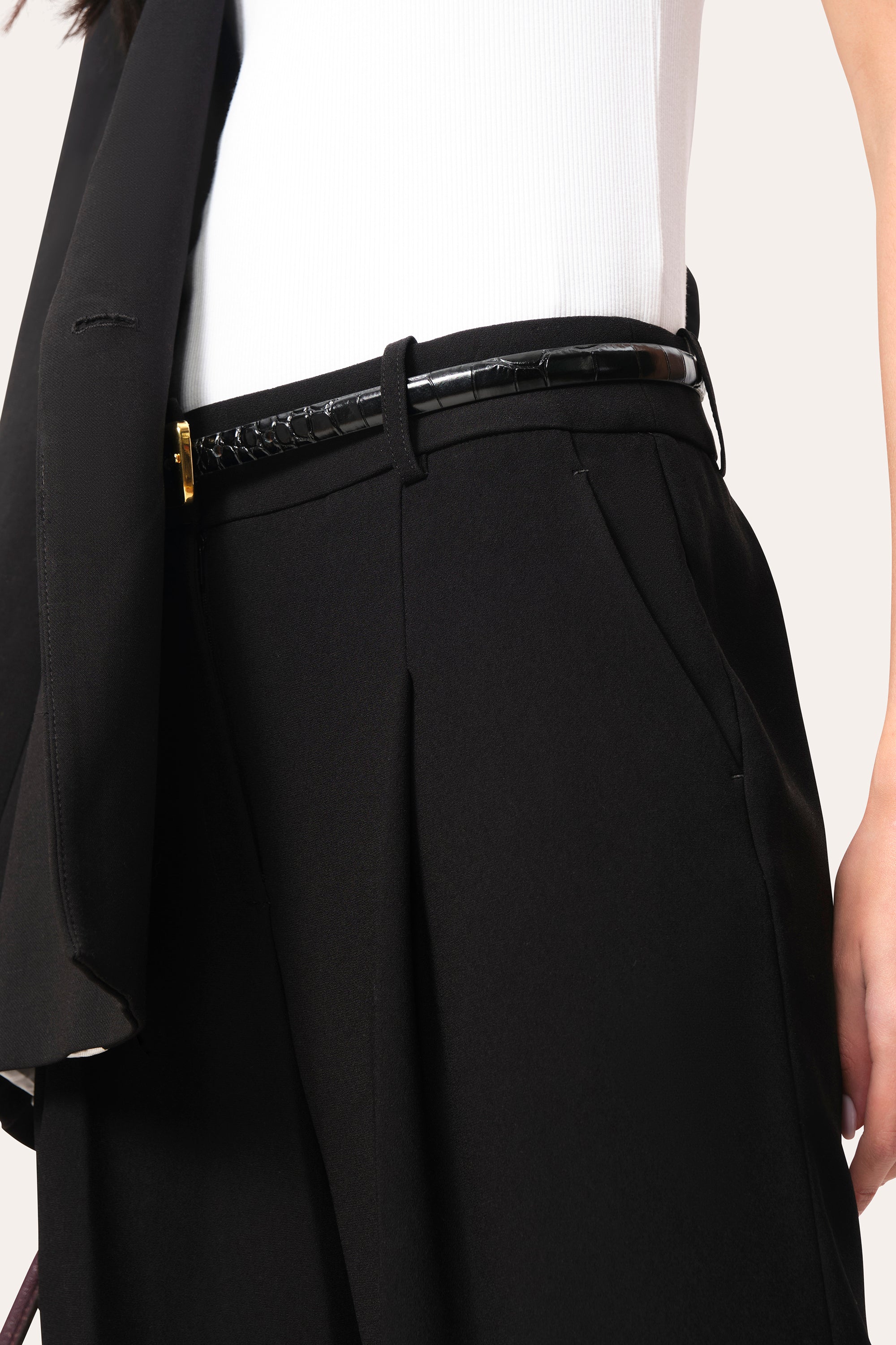 Elie Tahari Pleated Crepe spodnie czarne szerokie