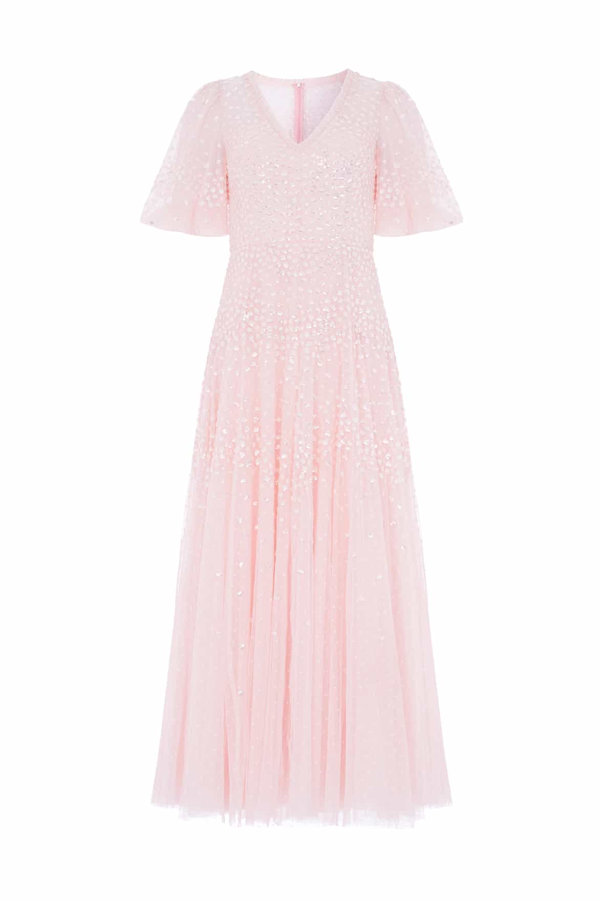 Needle & Thread Scallop Sequin V-Neck sukienka różowa cekinowa