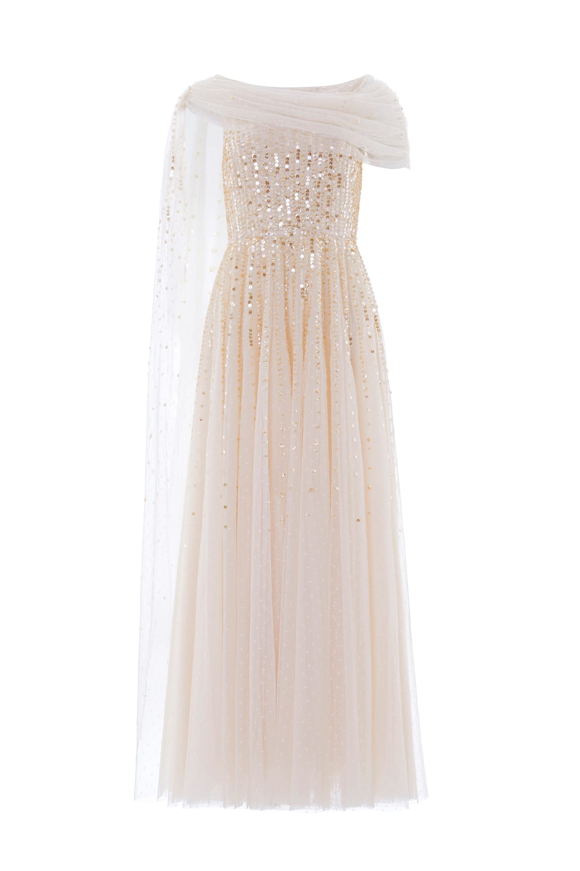 Needle & Thread Moonlight Sequin Draped Gown sukienka kremowa cekinowa