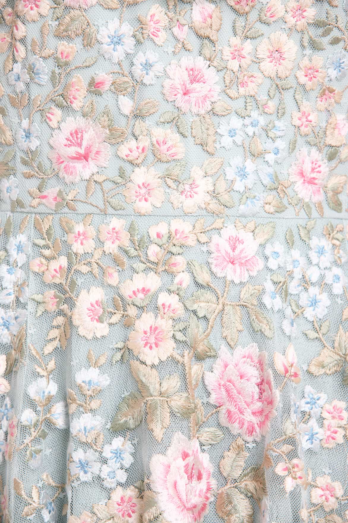 Needle & Thread Antoinettes Floral Ballerina sukienka niebieska haftowana