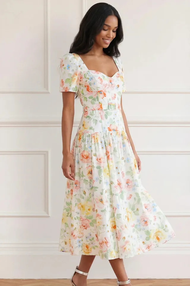 Needle & Thread Sienna Rose sukienka White bawełniana balerina