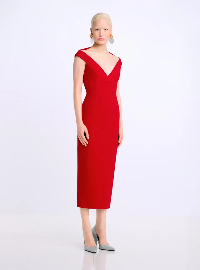Solace London Monica Midi sukienka koktajlowa karmazyn