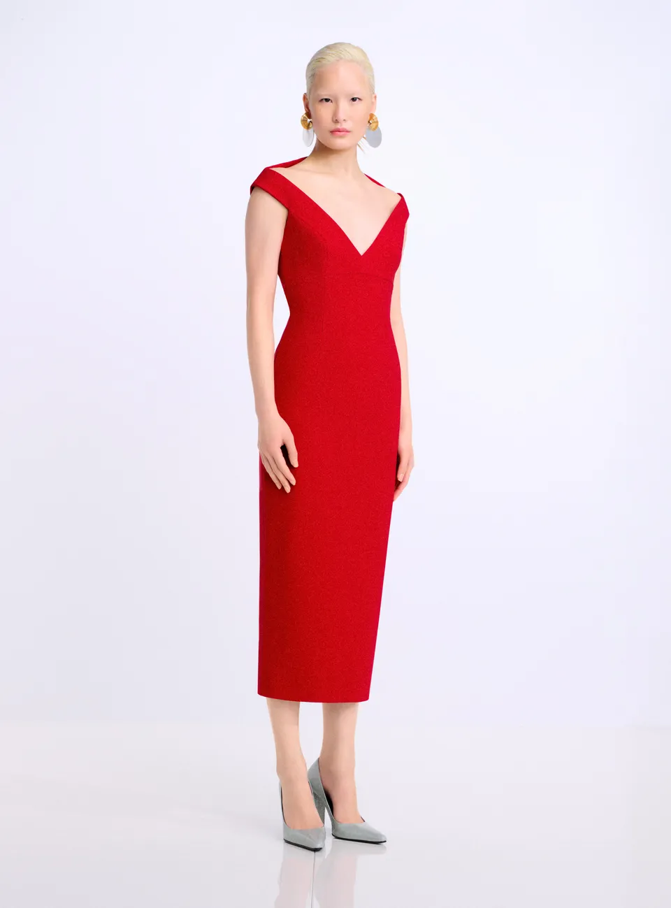 Solace London Monica Midi sukienka koktajlowa karmazyn