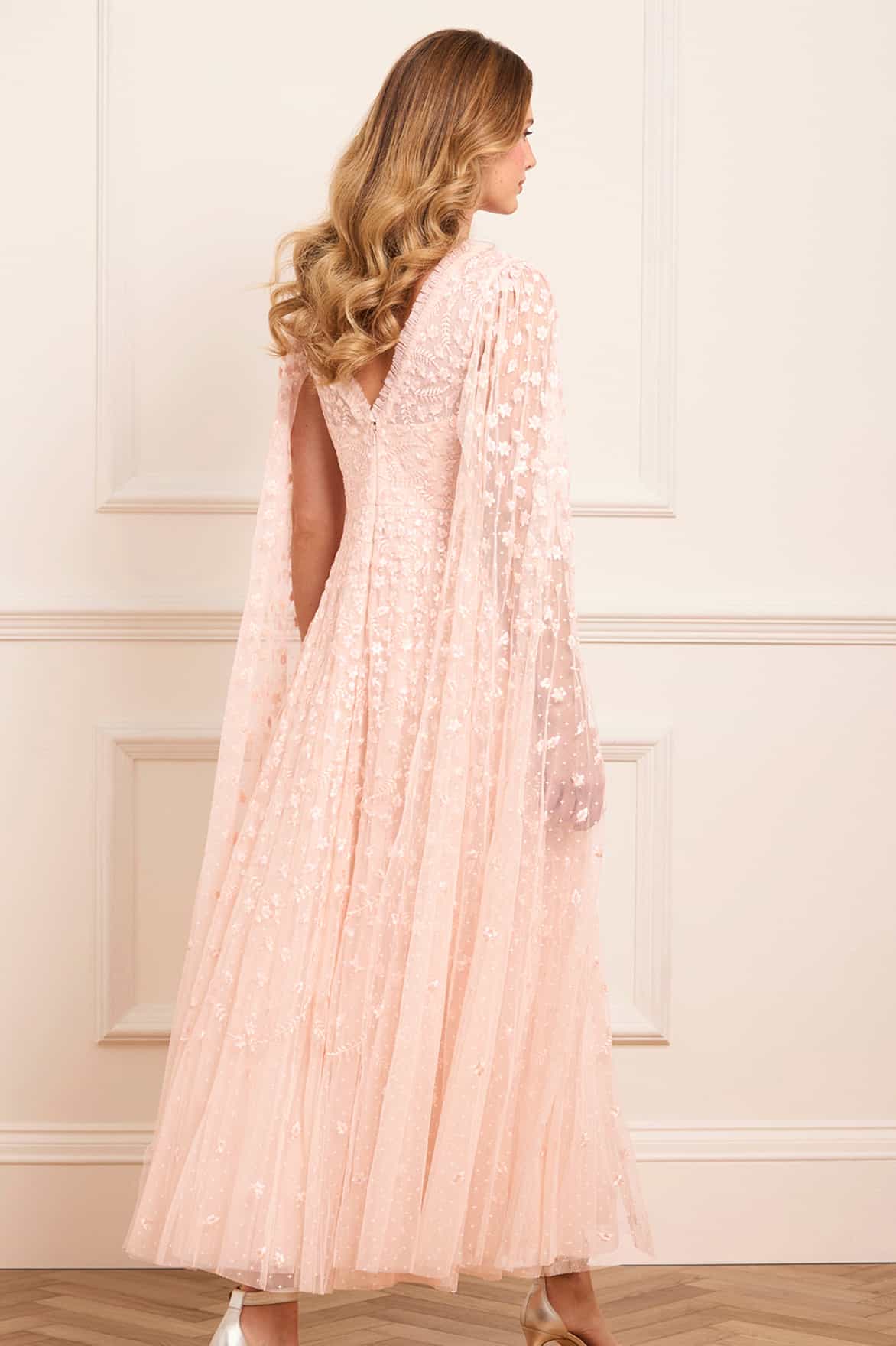 Needle & Thread Clover Cape Sleeve Ankle Gown sukienka różowa