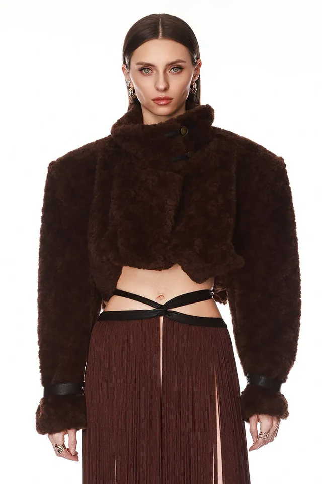 Bronx and Banco Faux Mink kurtka futerko brąz krótka