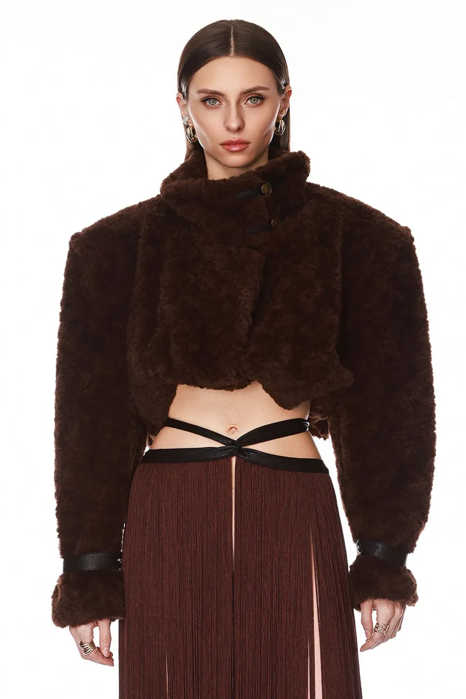 Bronx and Banco Faux Mink kurtka futerko brąz krótka