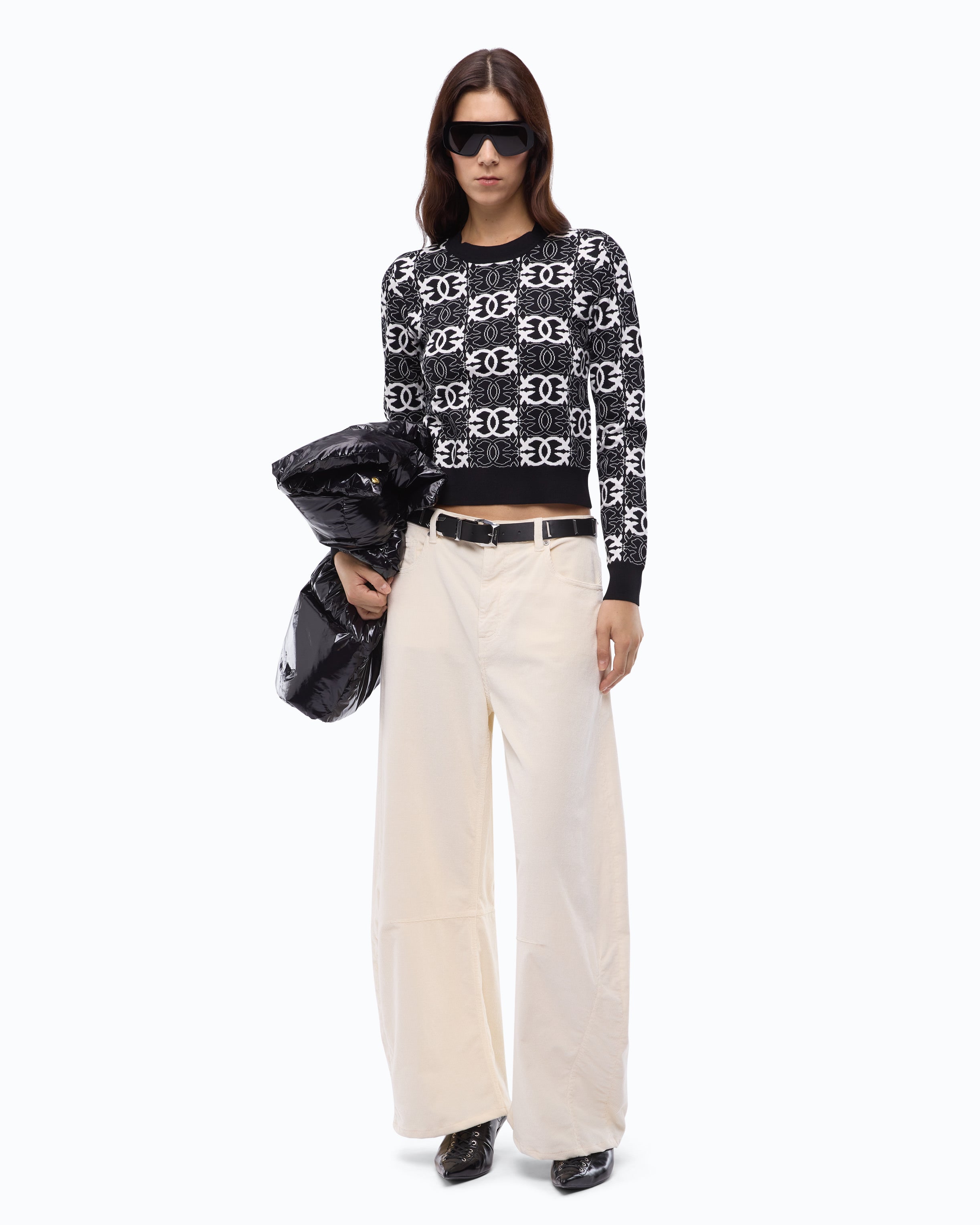 Pinko Gypsies Cropped sweter krótki z logo Love Birds