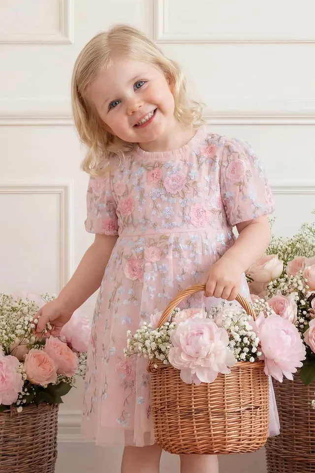 Needle & Thread Cressida Embroidery Baby Dress sukienka różowa