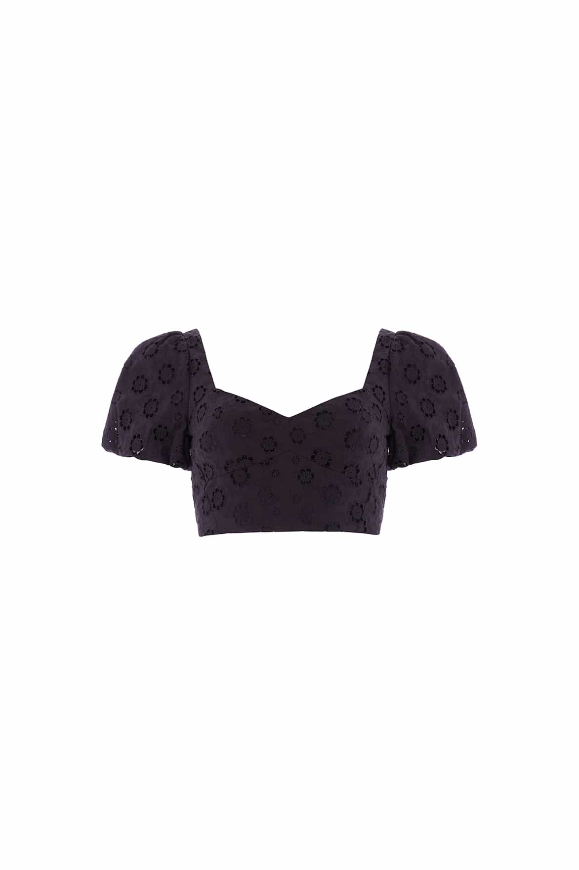 Needle & Thread Romilly Cotton Broderie Top bluzka czarna
