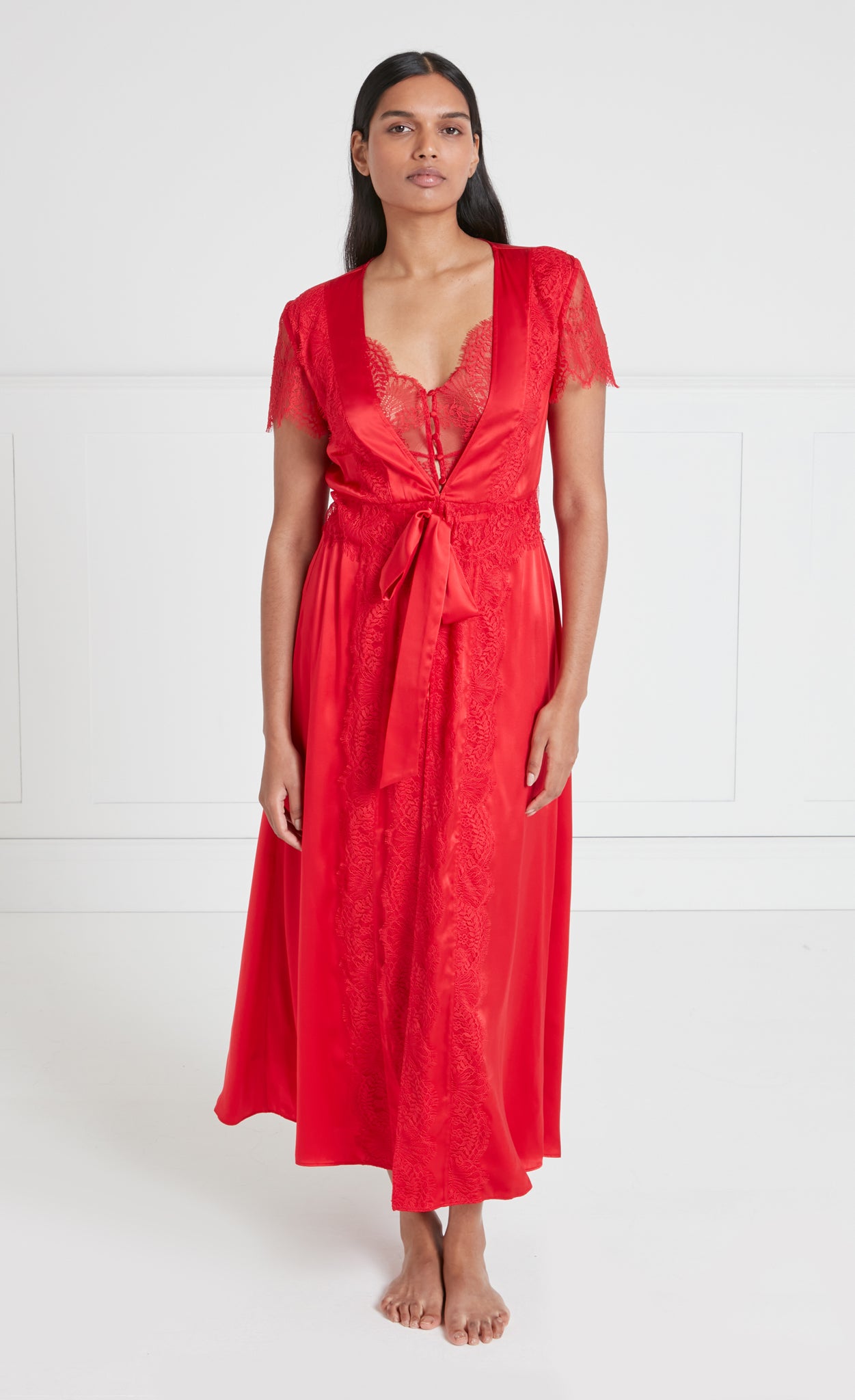 Temperley London Gaia szlafrok czerwony jedwabny