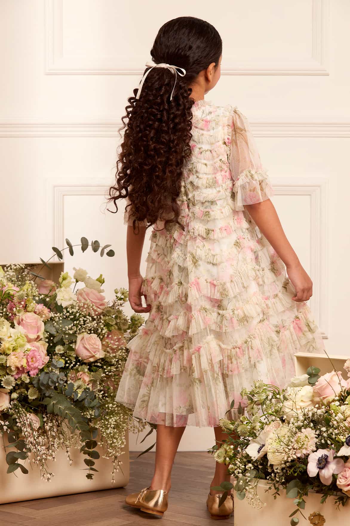 Needle & Thread Rose Scallop Ruffle sukienka Multi kwiaty
