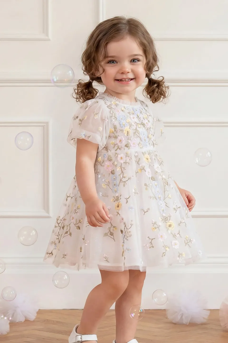 Needle & Thread Garden Rose Baby Dress sukienka biała haftowana