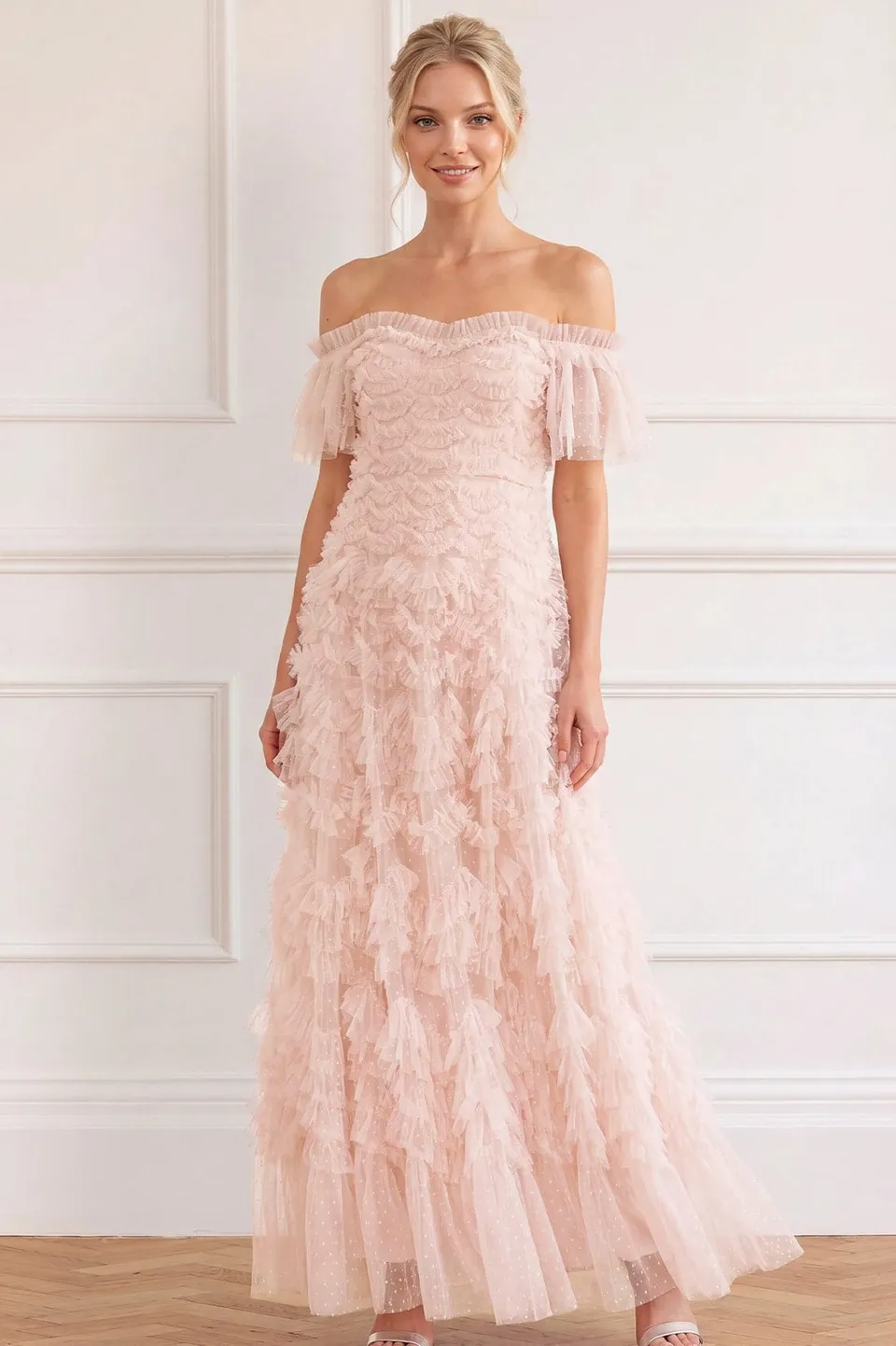 Needle & Thread Thalia Off-Shoulder sukienka wieczorowa różowa